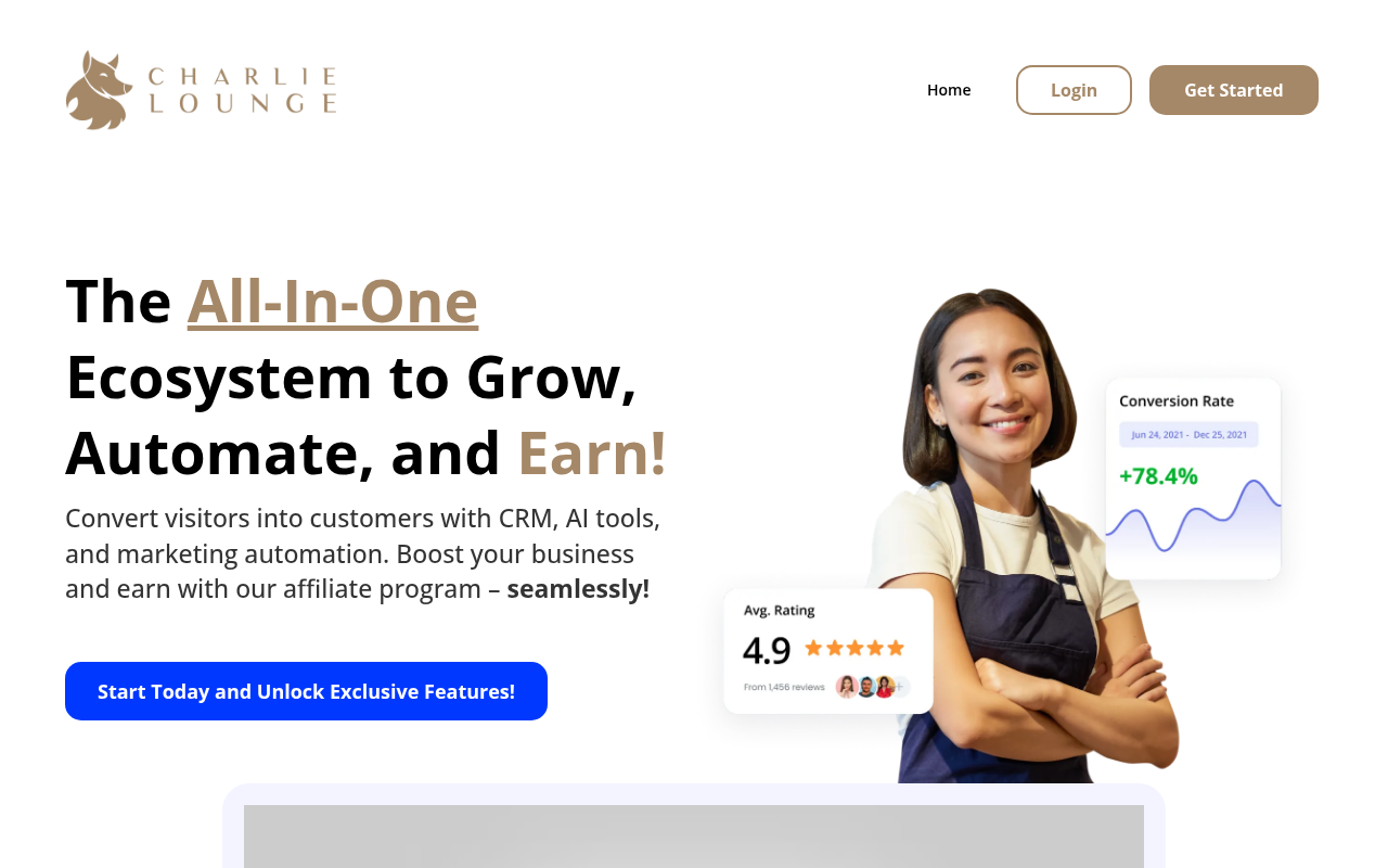 Screenshot of Charlie Lounge AI: Automate, Grow, and Earn Smarter
