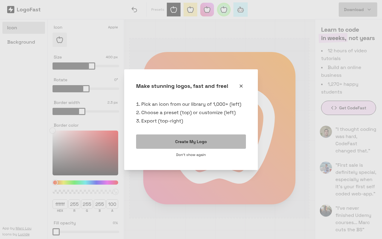 Screenshot of LogoFast Review: Design Stunning Logos in Seconds for Free