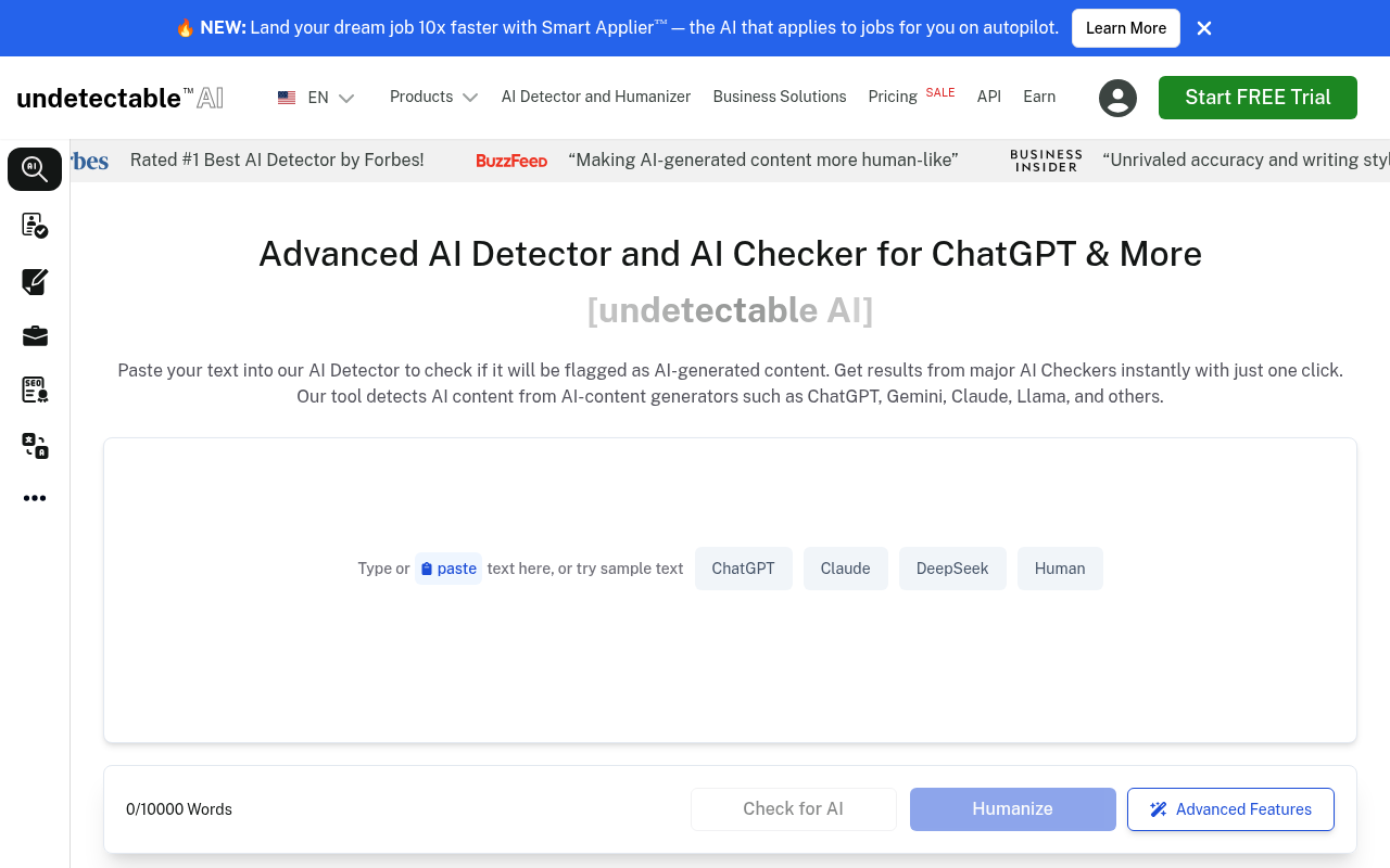 Screenshot of Undetectable AI: The Ultimate AI Content Un-Detection Tool?