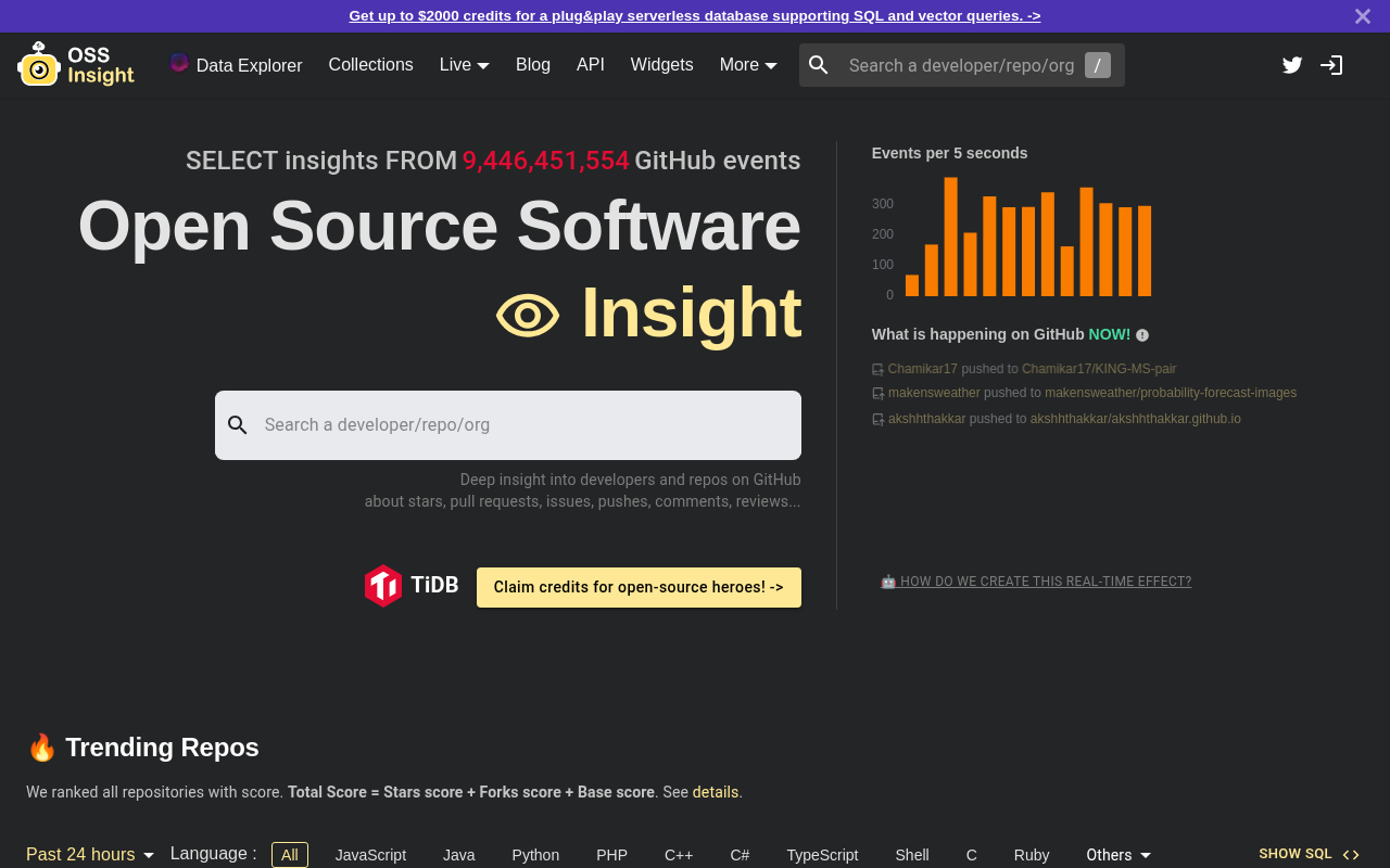 Screenshot of OSS Insight: Deep Dive into GitHub Activity and Open Source Trends