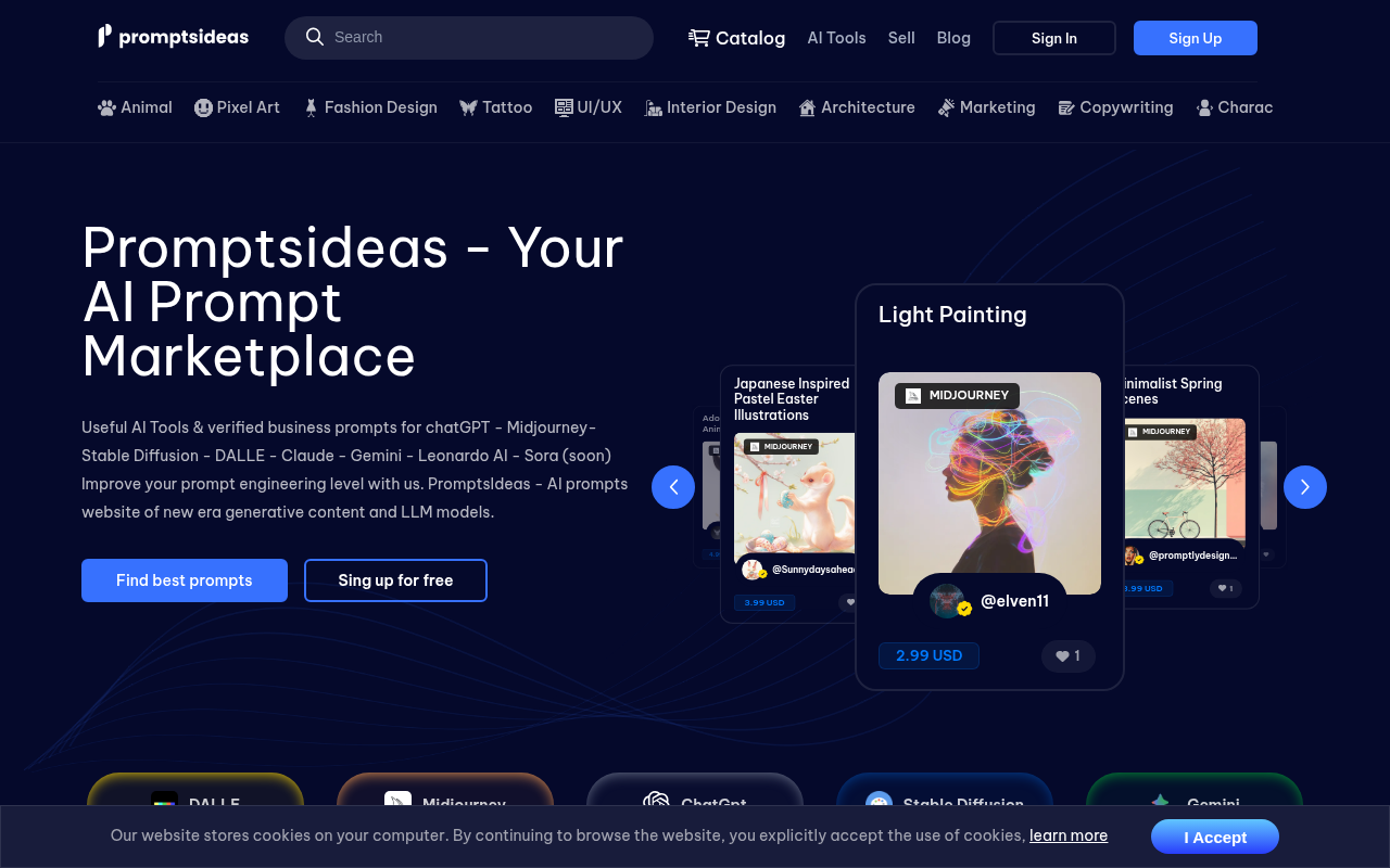 Screenshot of Promptsideas: Your Marketplace for Perfect AI Prompts