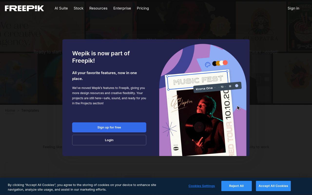Screenshot of Wepik: Your Free Graphic Design Powerhouse
