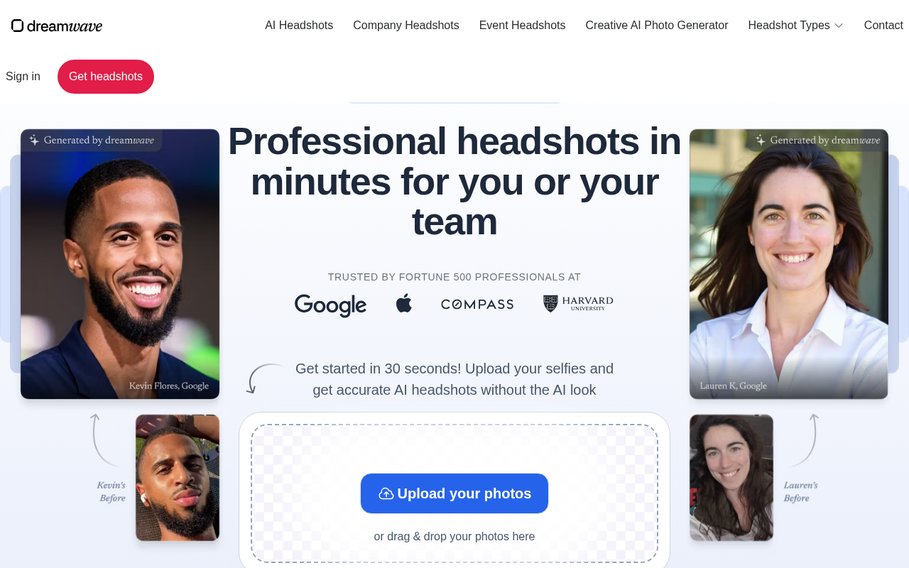 Screenshot of Dreamwave AI Headshot Generator: Create Professional Headshots Easily
