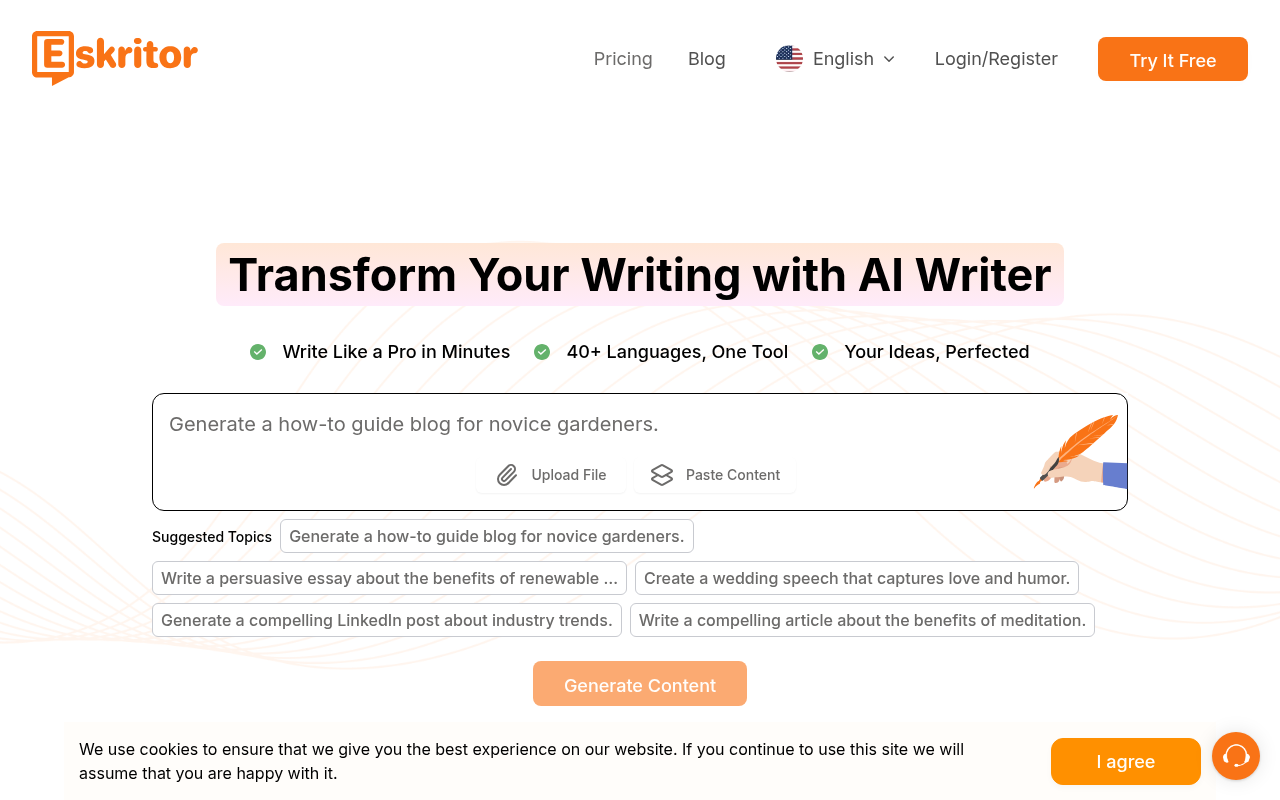 Screenshot of Eskritor AI: Unleash Your Content Creation Potential