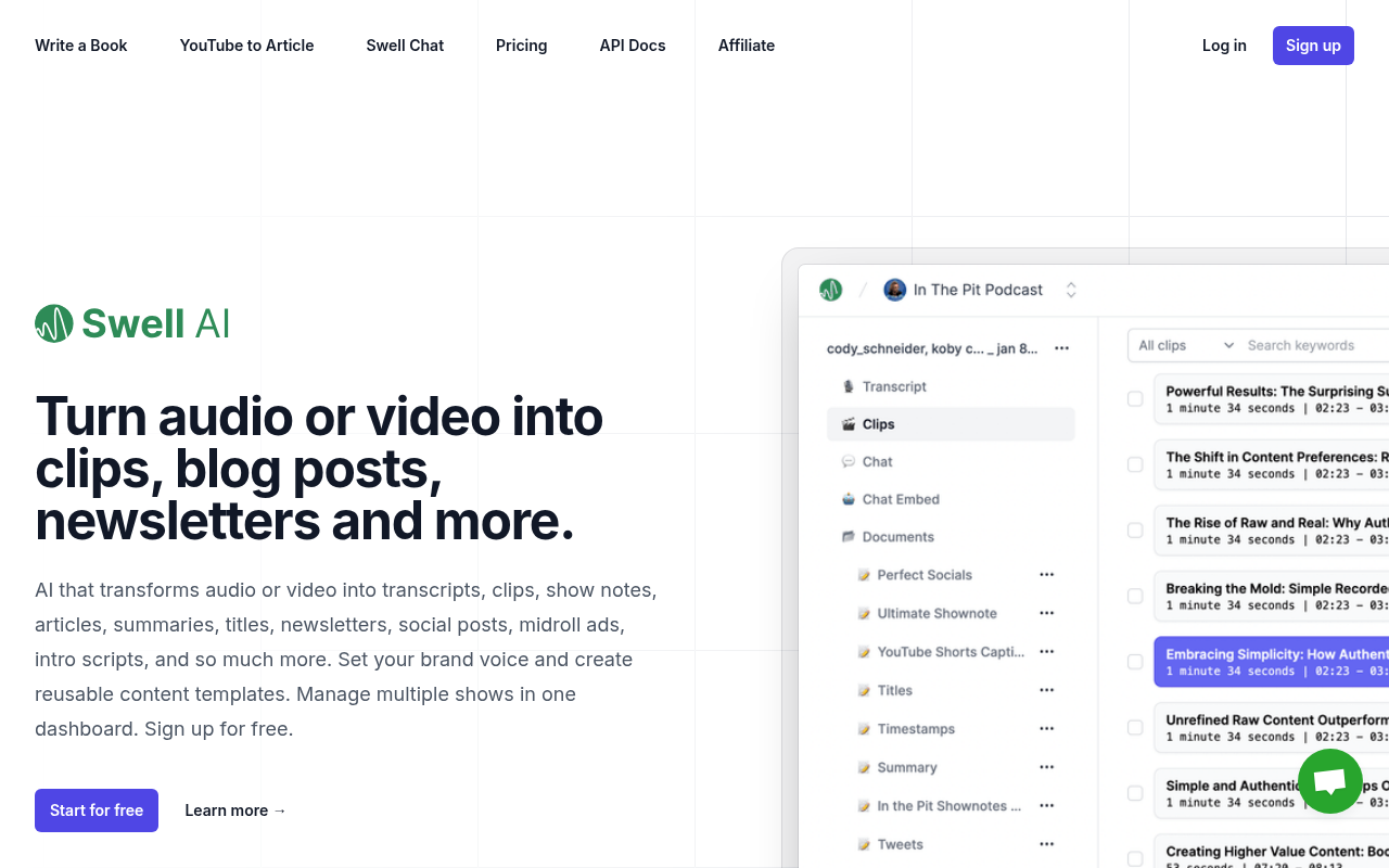 Screenshot of Swell AI: Your Content Repurposing Powerhouse