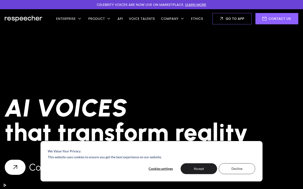 Screenshot of Respeecher AI Voice Generator: Realistic Text-to-Speech Review
