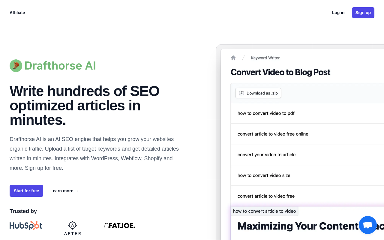 Screenshot of Drafthorse AI: Supercharge Your SEO with AI-Powered Articles