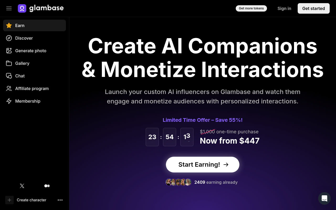 Screenshot of Glambase: Create & Customize Your AI Influencer