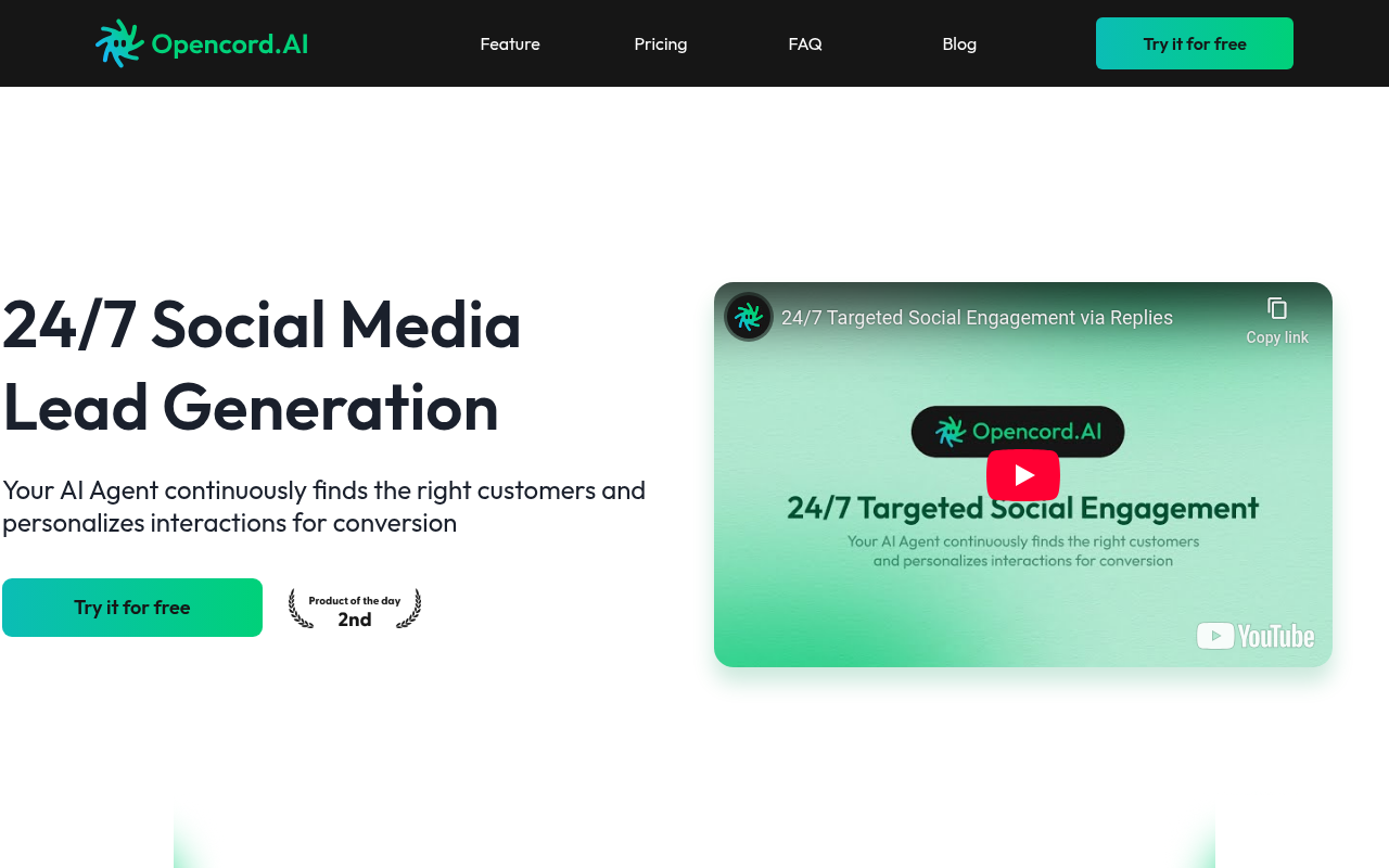 Screenshot of Opencord AI: Your 24/7 Social Media Lead Generation Agent