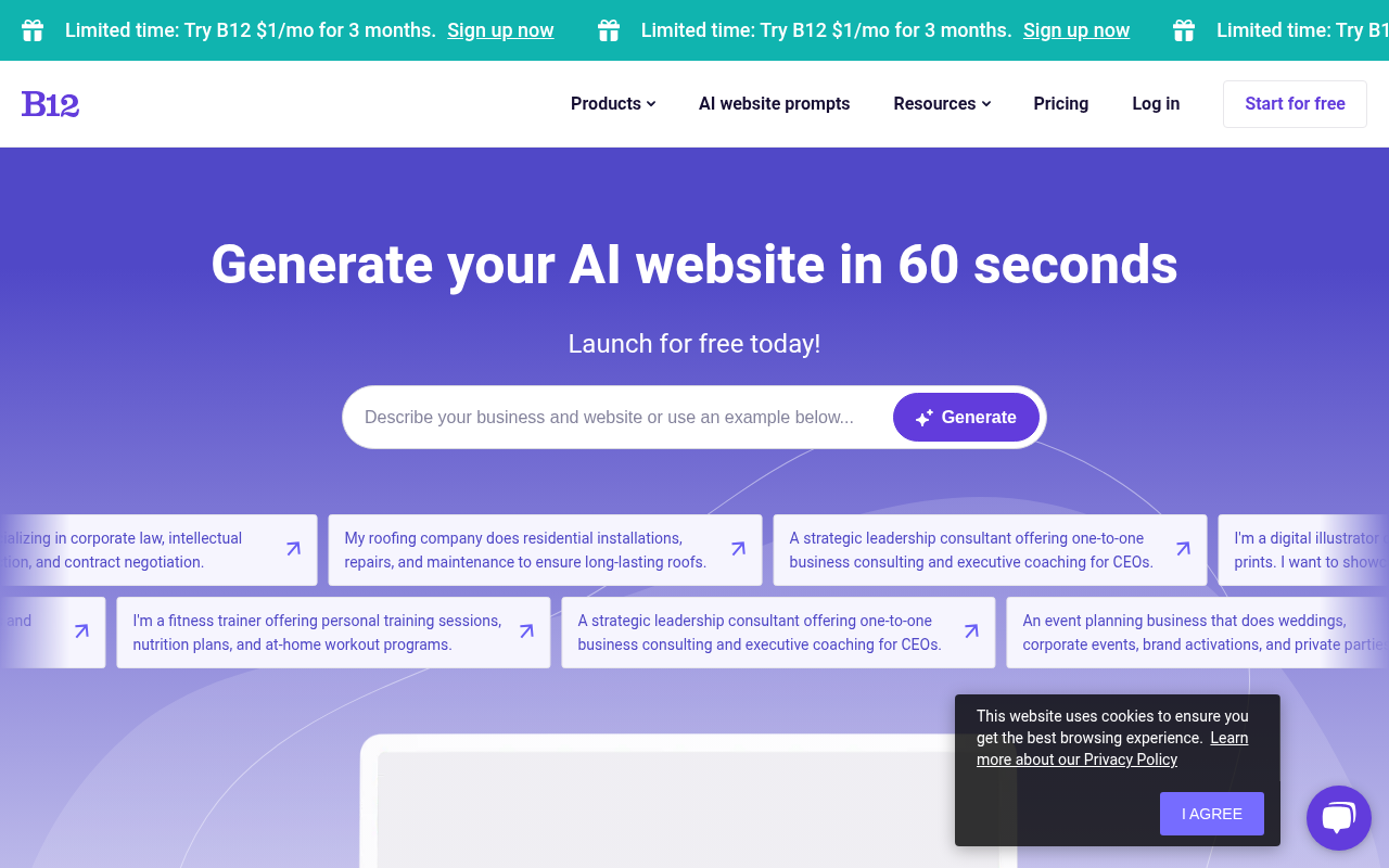 Screenshot of B12 AI Website Builder: Effortless Website Creation for Growth