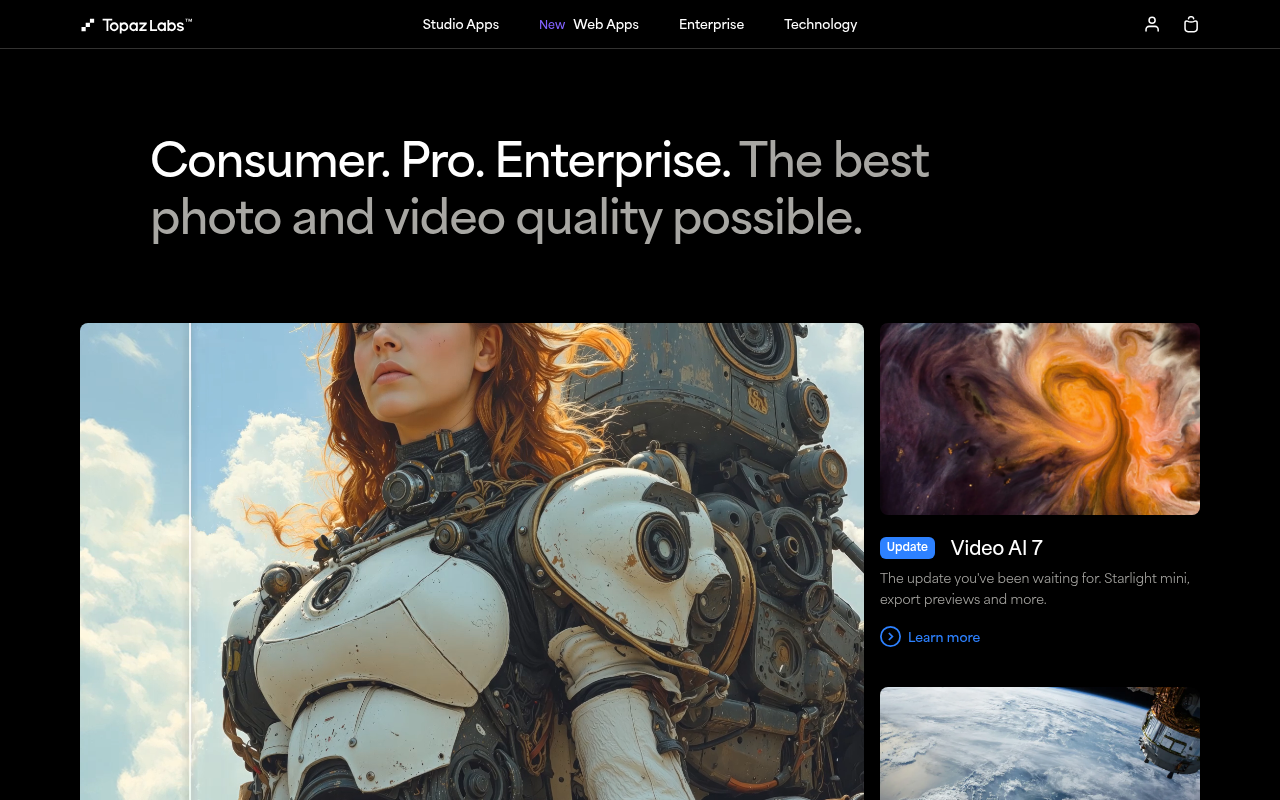 Screenshot of Topaz Labs: AI-Powered Photo & Video Perfection