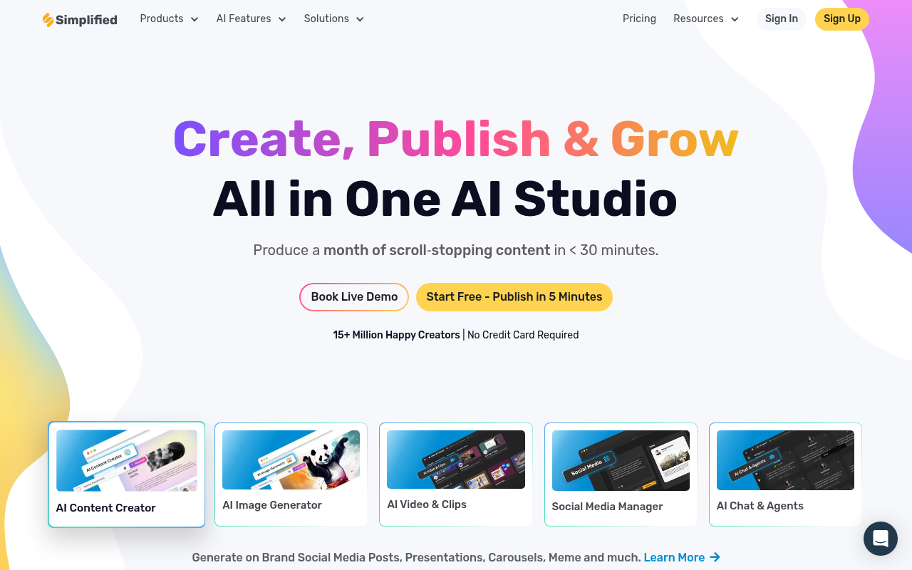 Screenshot of Simplified: AI-Powered Content Creation & Social Media Management