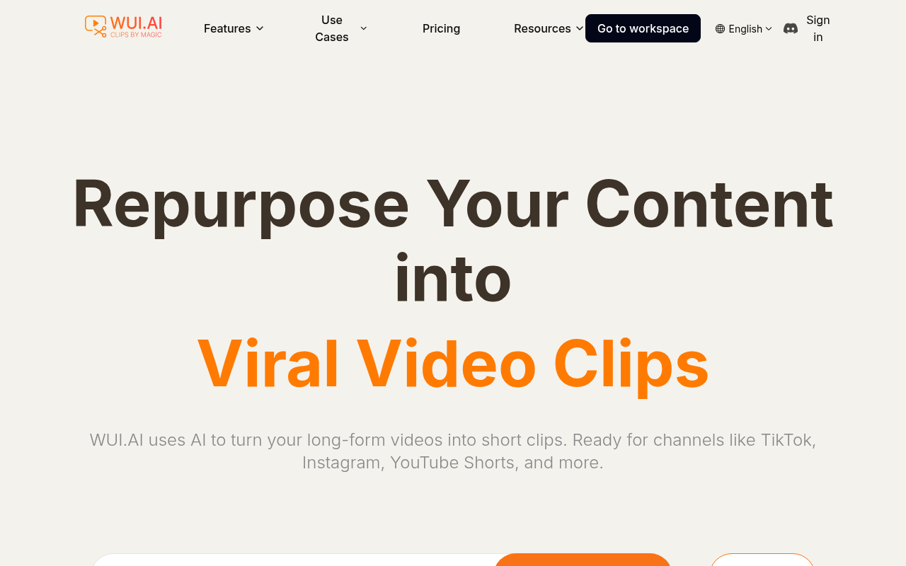 Screenshot of WUI.AI: Transform Your Content into Engaging Short-Form Videos