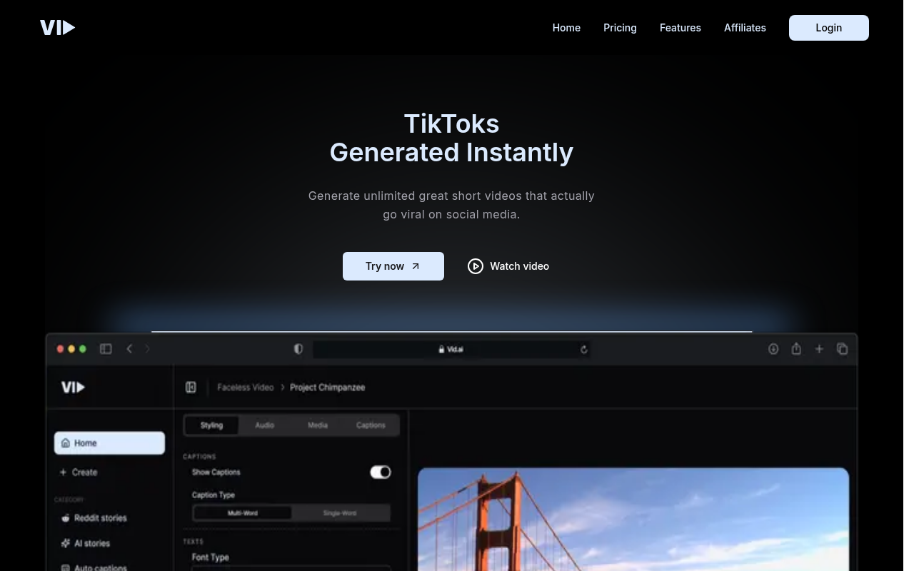 Screenshot of Vid.ai: AI-Powered Video Repurposing for Effortless Marketing