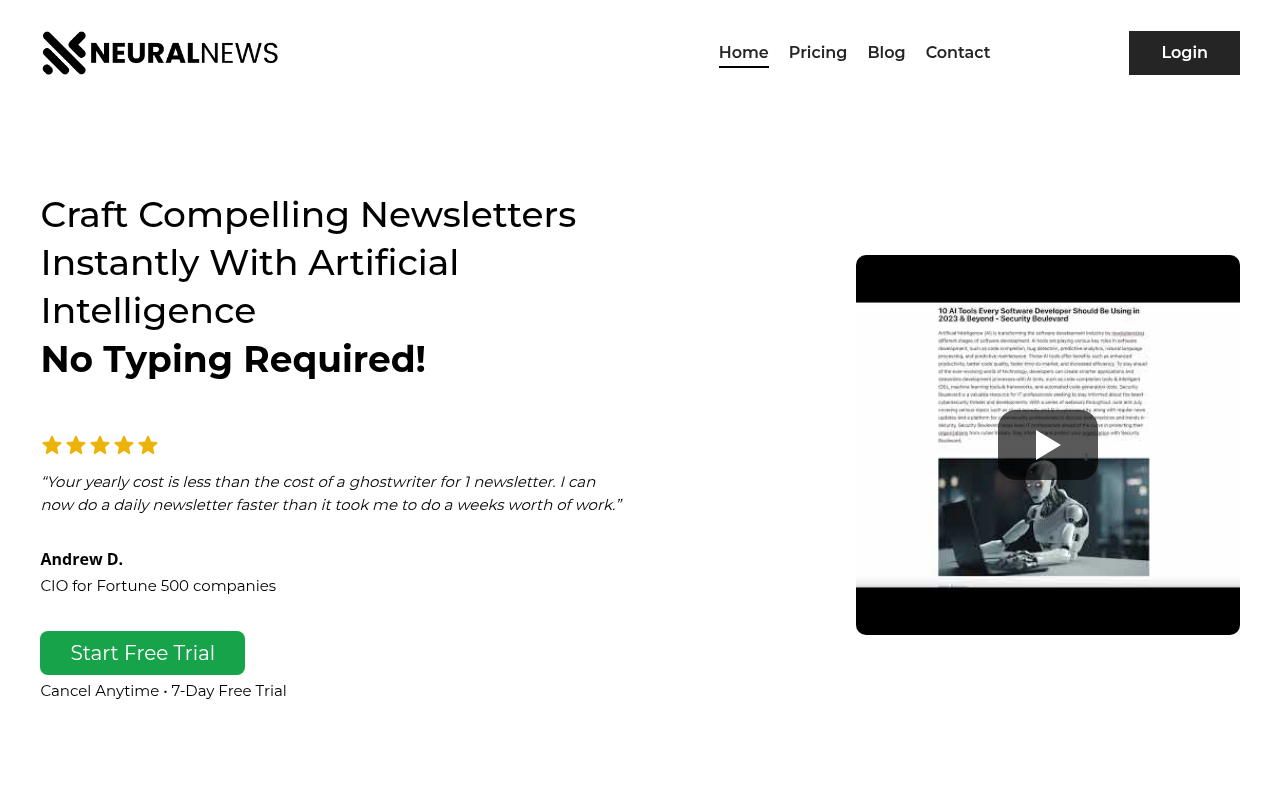 Screenshot of Neural Newsletters: Your Daily Dose of AI Insights
