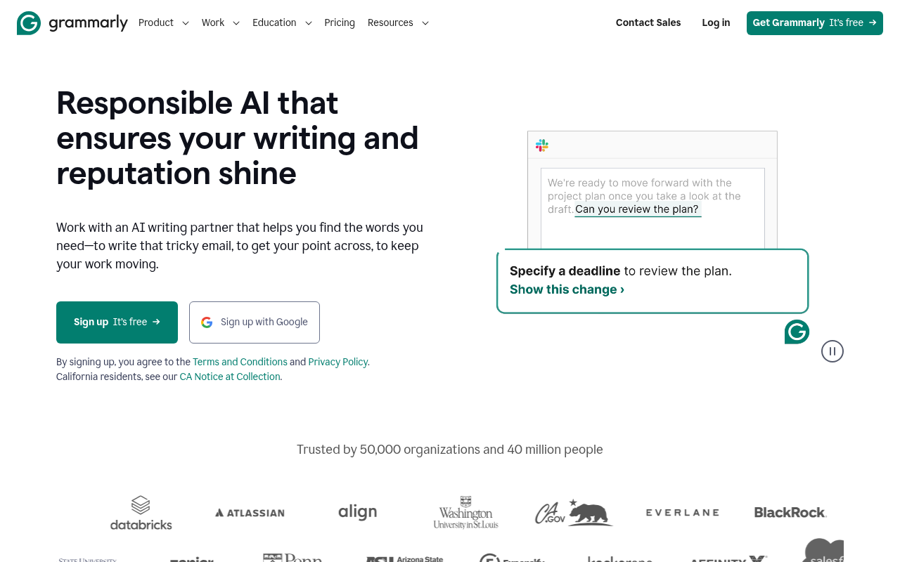 Screenshot of Grammarly: Your AI-Powered Writing Assistant for Flawless Content
