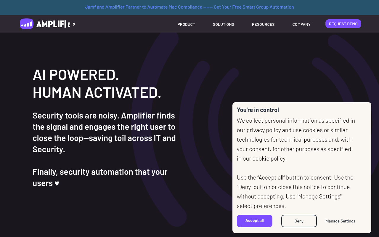 Screenshot of Amplifier: Automate User Security & Reduce Risk with AI