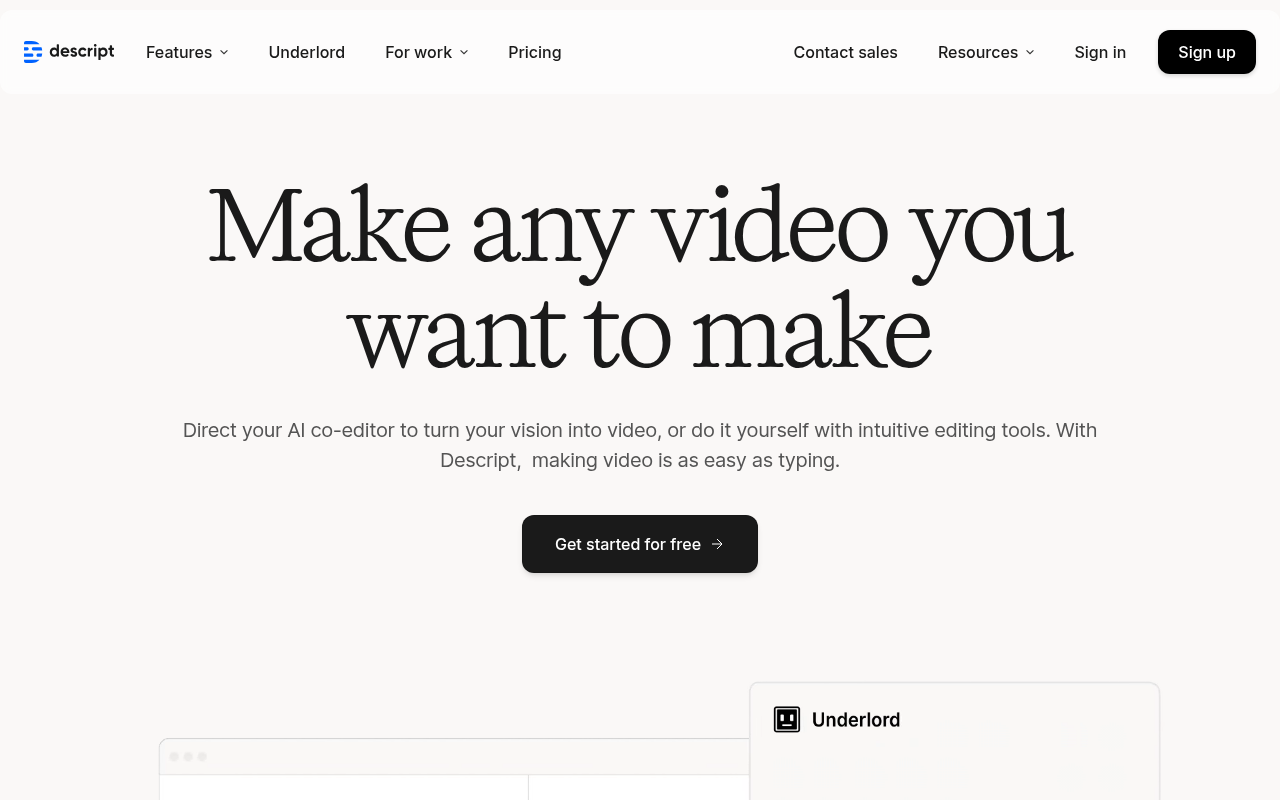 Screenshot of Descript: The AI-Powered Video & Podcast Editor for Everyone