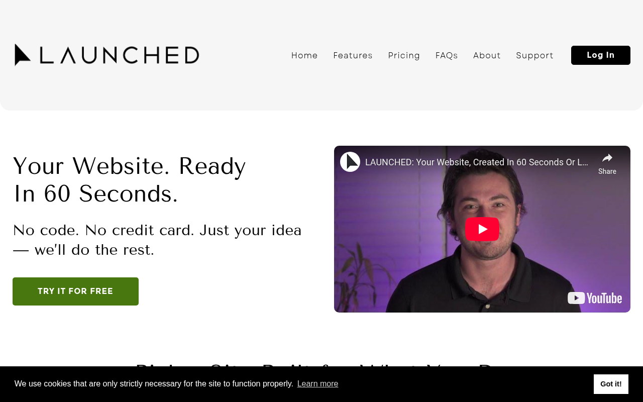 Screenshot of LAUNCHED.site: Instant AI-Powered Website Creation