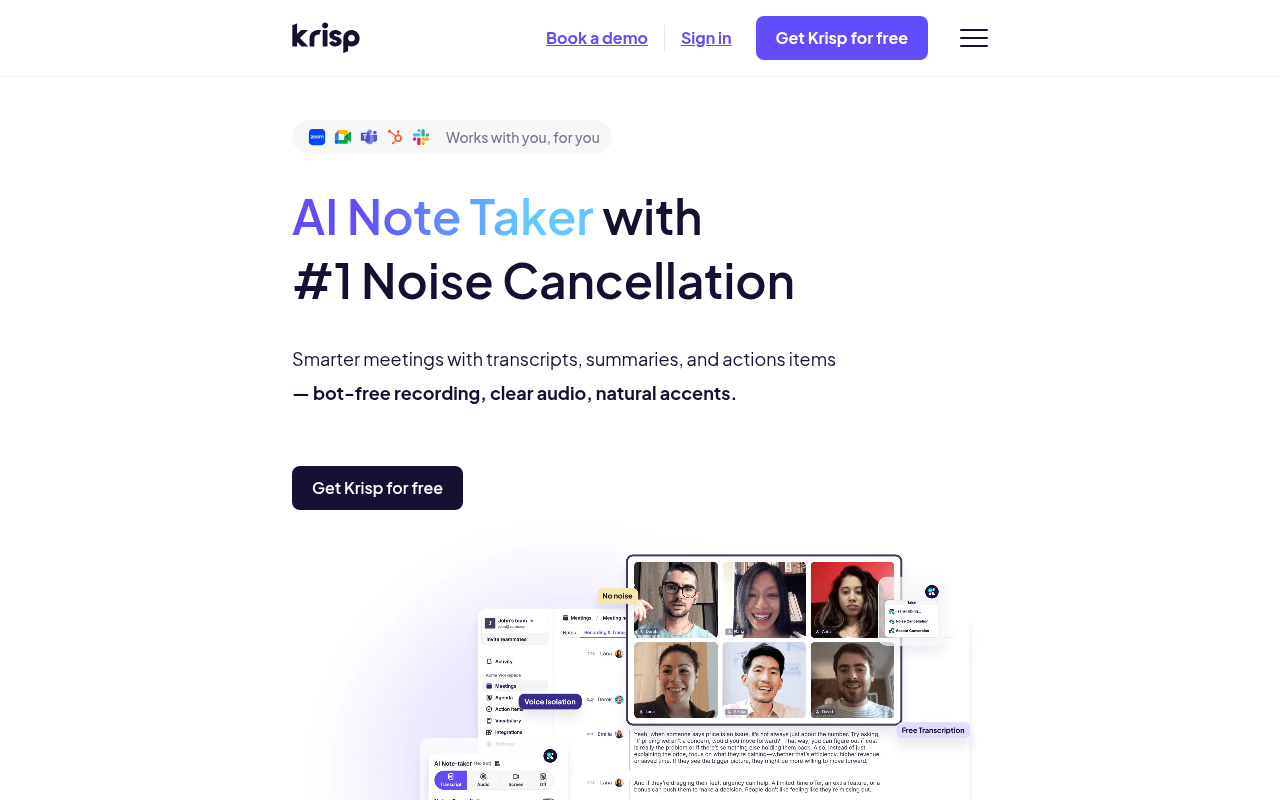 Screenshot of Krisp AI: Drown Out the Noise and Boost Your Meeting Productivity