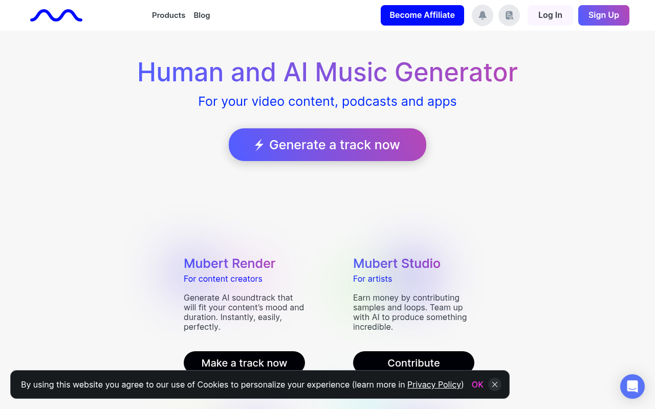 Screenshot of Mubert: AI-Powered Royalty-Free Music Generator for Creators