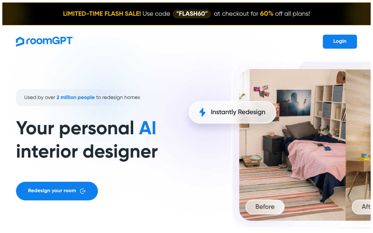 Screenshot of RoomGPT: AI-Powered Interior Design for Your Dream Space