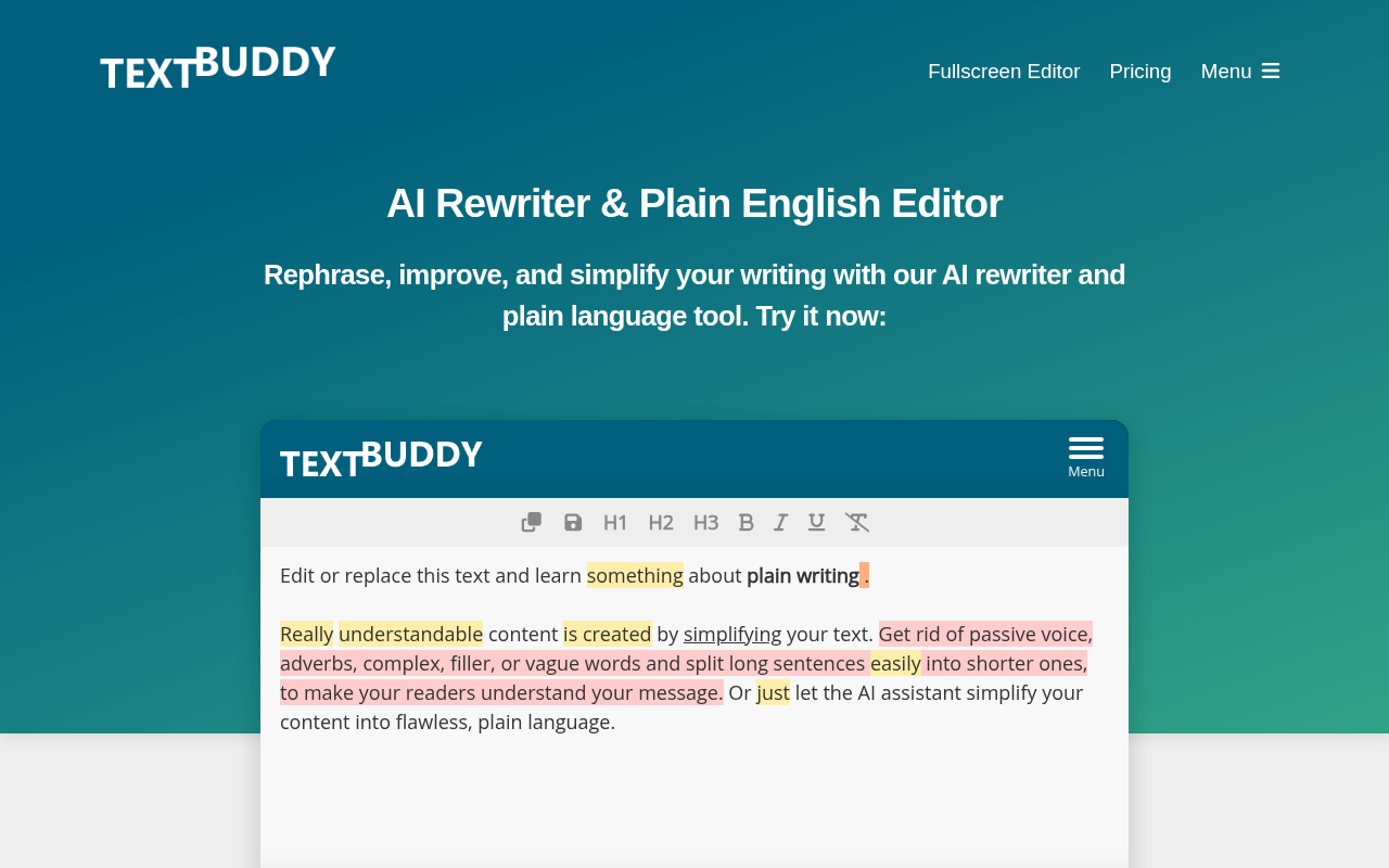 Screenshot of Textbuddy: AI-Powered Plain Language Simplifier for Effortless Writing
