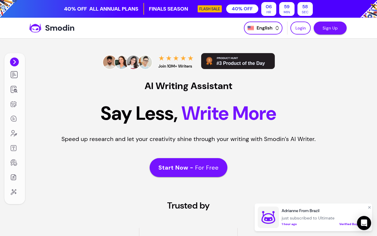 Screenshot of Smodin AI: Your All-in-One Writing and Content Solution