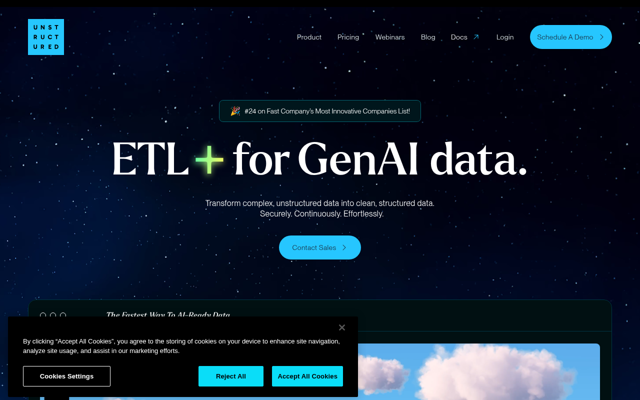 Screenshot of Unstructured.io: Your Data's Fast Track to AI Excellence