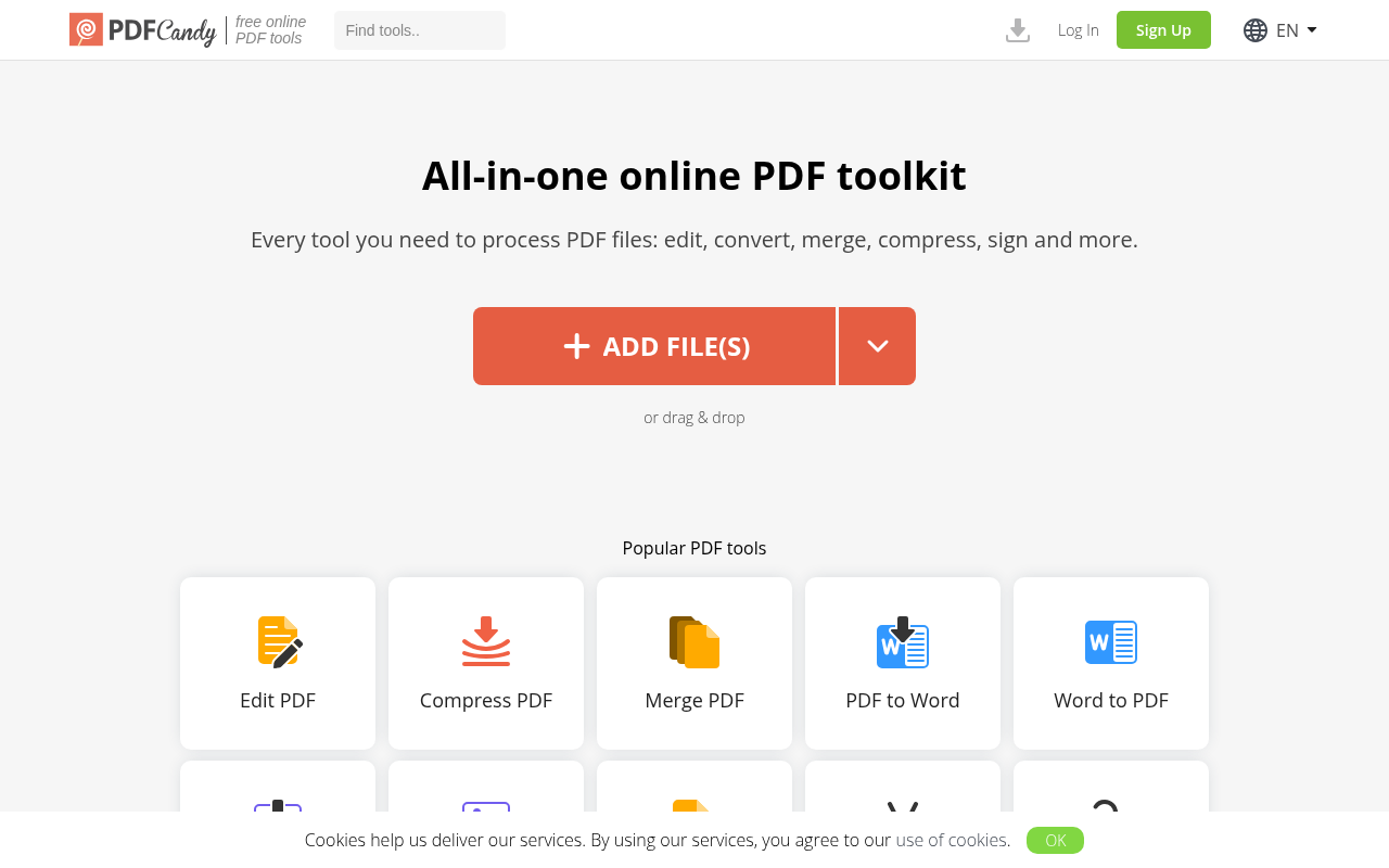 Screenshot of PDF Candy: Your All-In-One Free Online PDF Toolkit