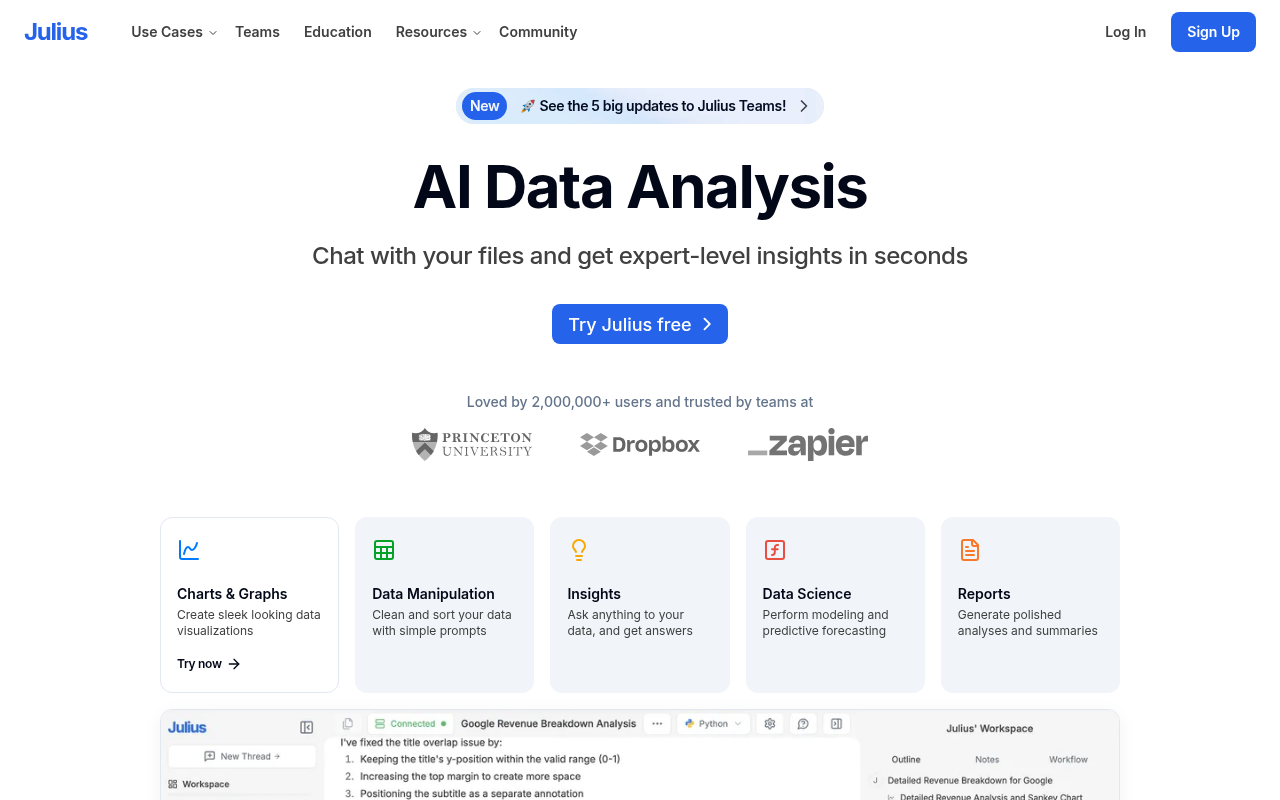 Screenshot of Julius AI: Unlock Insights from Data with AI-Powered Analysis