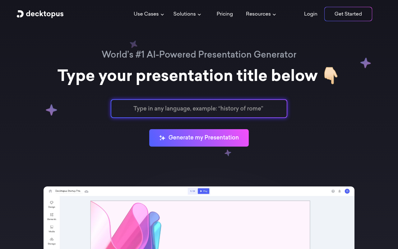 Screenshot of Decktopus AI: Effortless Presentations Powered by Artificial Intelligence