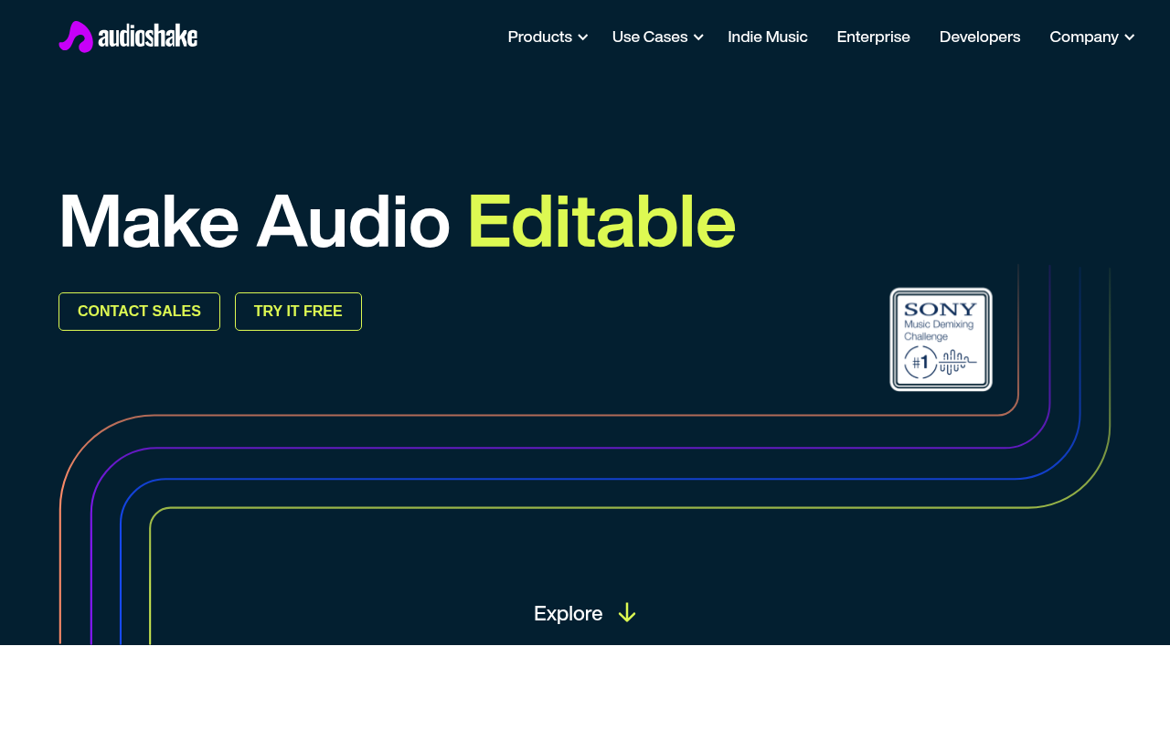 Screenshot of AudioShake: AI-Powered Audio Stem Separation for Enhanced Creativity