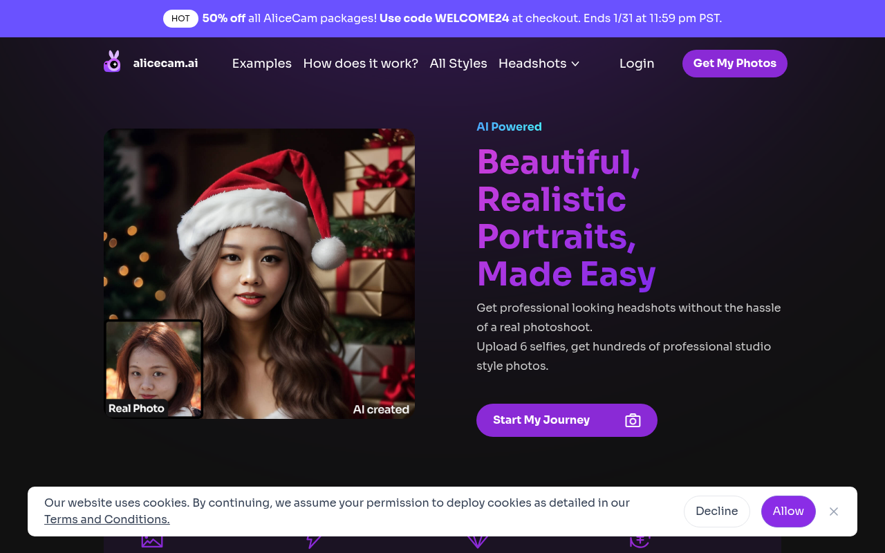 Screenshot of AliceCam AI: Your Personal AI Portrait Studio