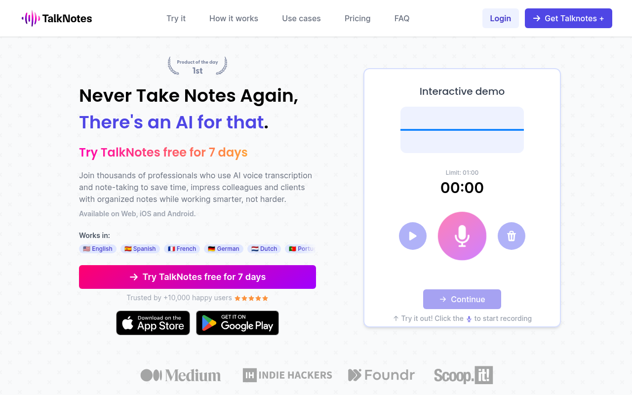 Screenshot of Talknotes Review: AI-Powered Voice Notes for Peak Productivity