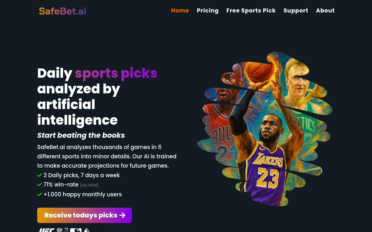Screenshot of SafeBet.ai: AI-Powered Sports Betting Insights & Analysis
