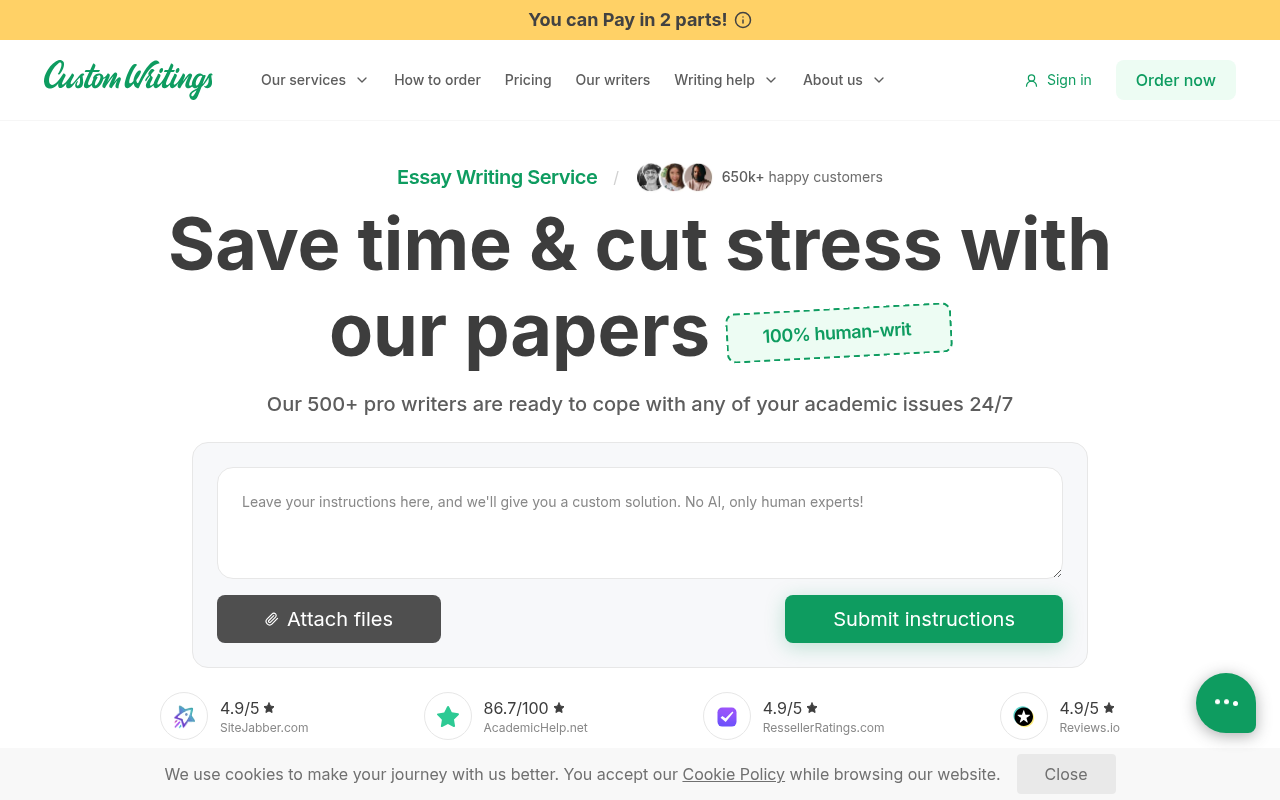 Screenshot of CustomWritings.com: Expert Essay Help Without the AI Hype