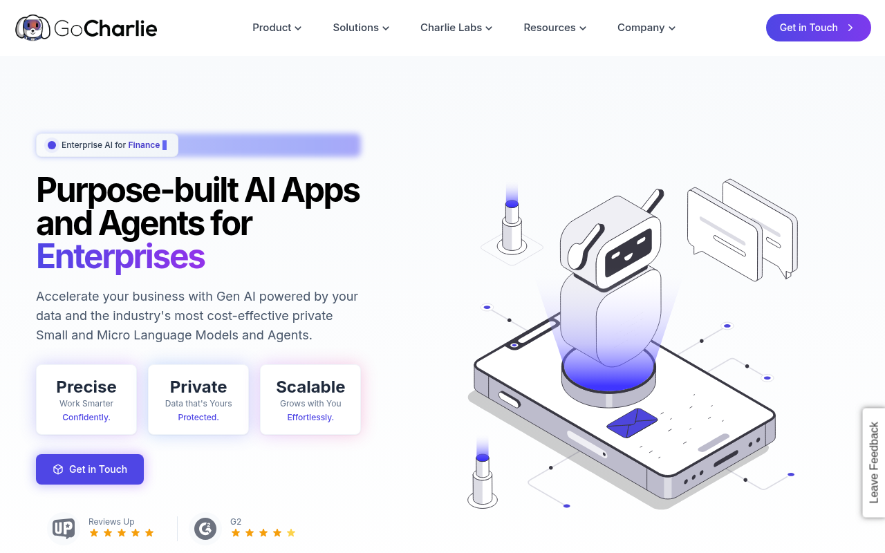 Screenshot of GoCharlie AI: Powering Enterprise Solutions with Generative AI