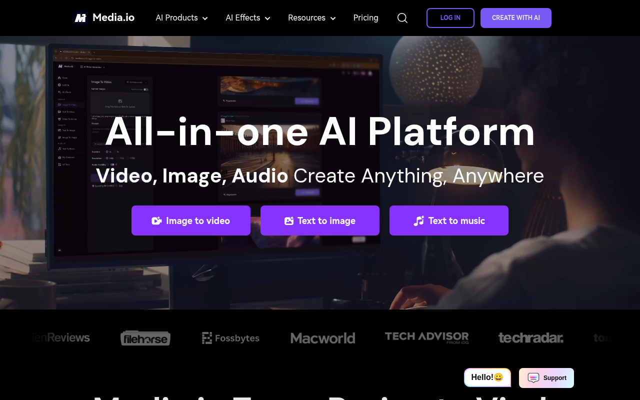 Screenshot of Media.io: Your AI-Powered Creative Toolkit for Video, Audio, and Image Editing