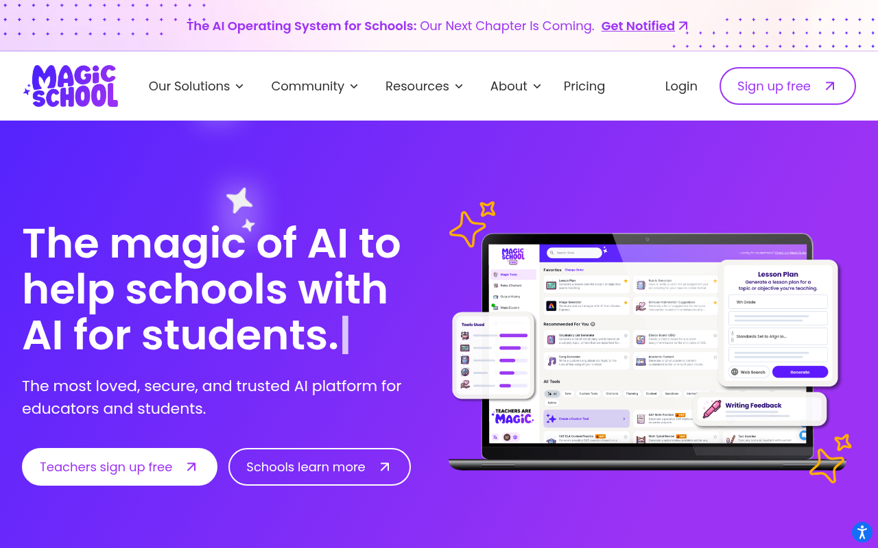 Screenshot of MagicSchool AI: Empowering Educators and Students