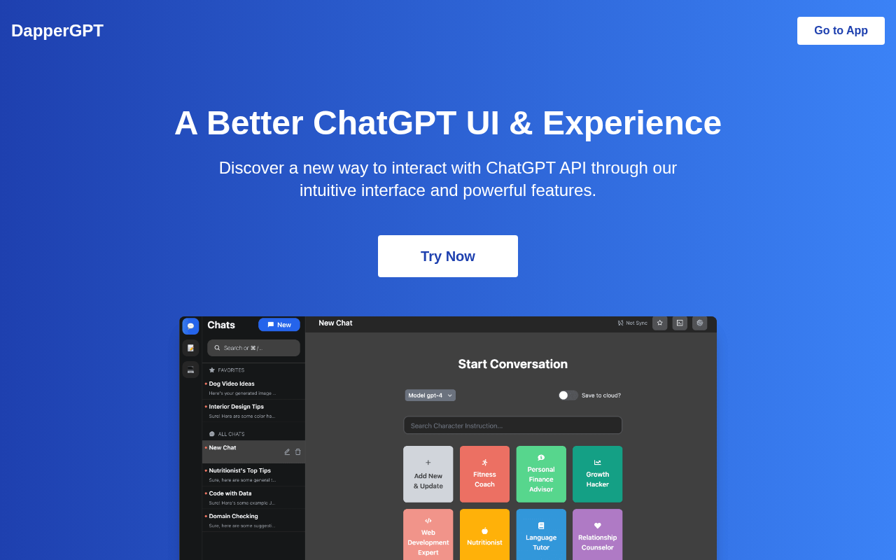 Screenshot of DapperGPT: Supercharge ChatGPT with a Streamlined UI and Powerful Features