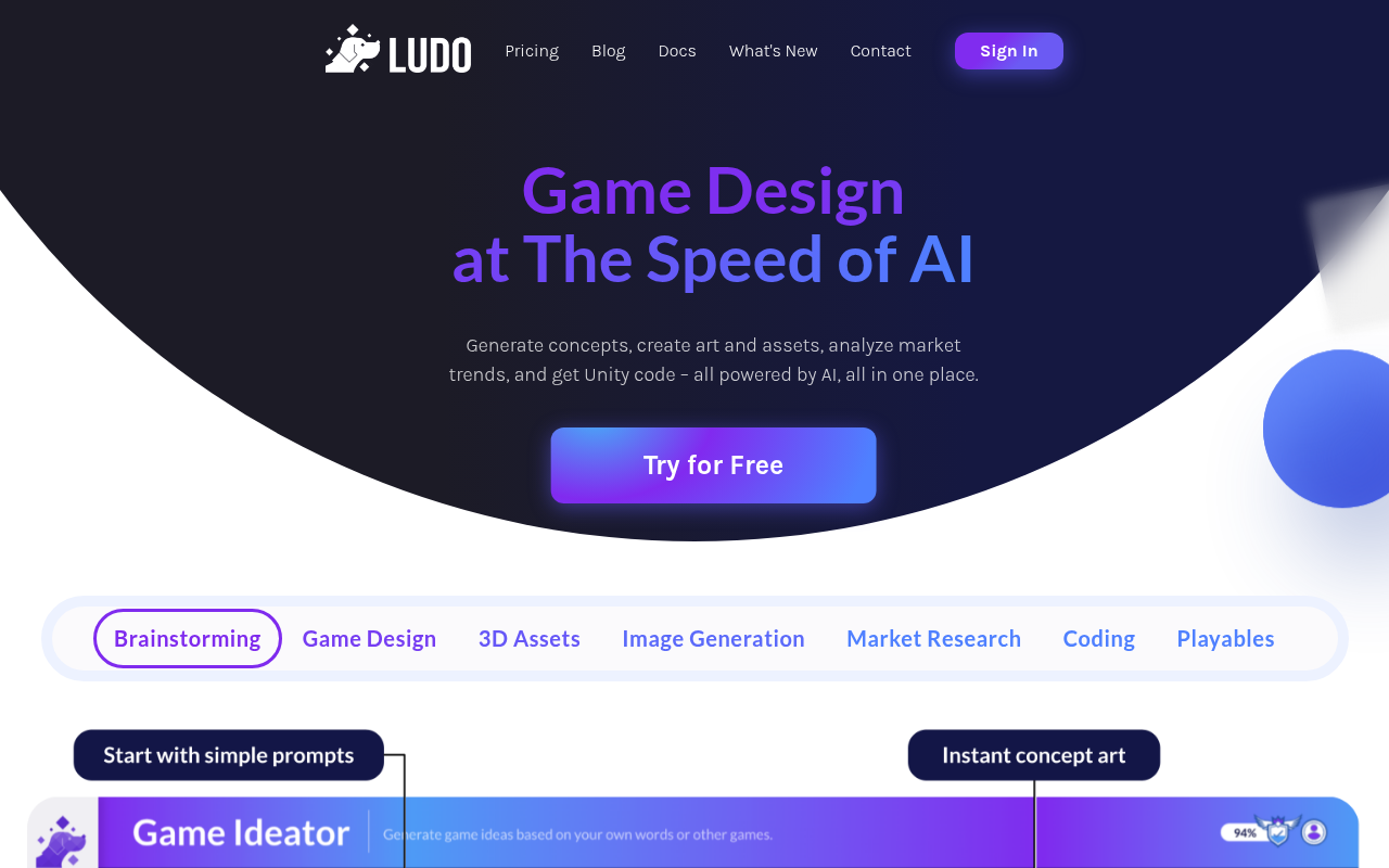 Screenshot of Ludo.ai: AI-Powered Game Design for Chart-Topping Success