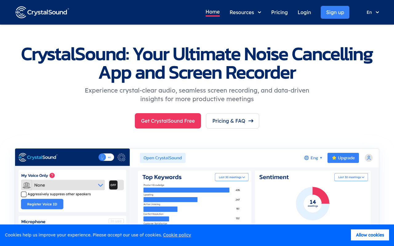 Screenshot of CrystalSound: AI-Powered Noise Cancellation & Meeting Recorder