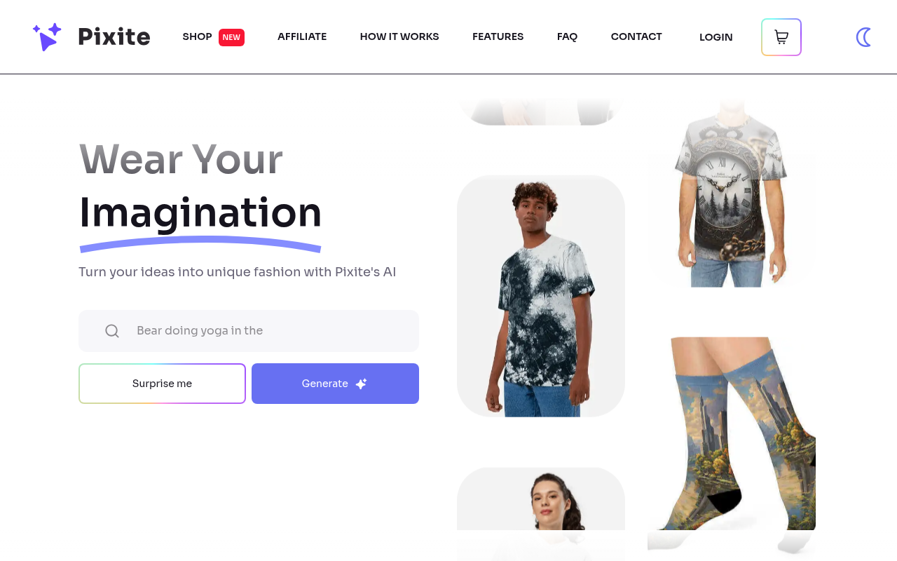 Screenshot of Pixite AI: Design Your Dream Fashion with AI