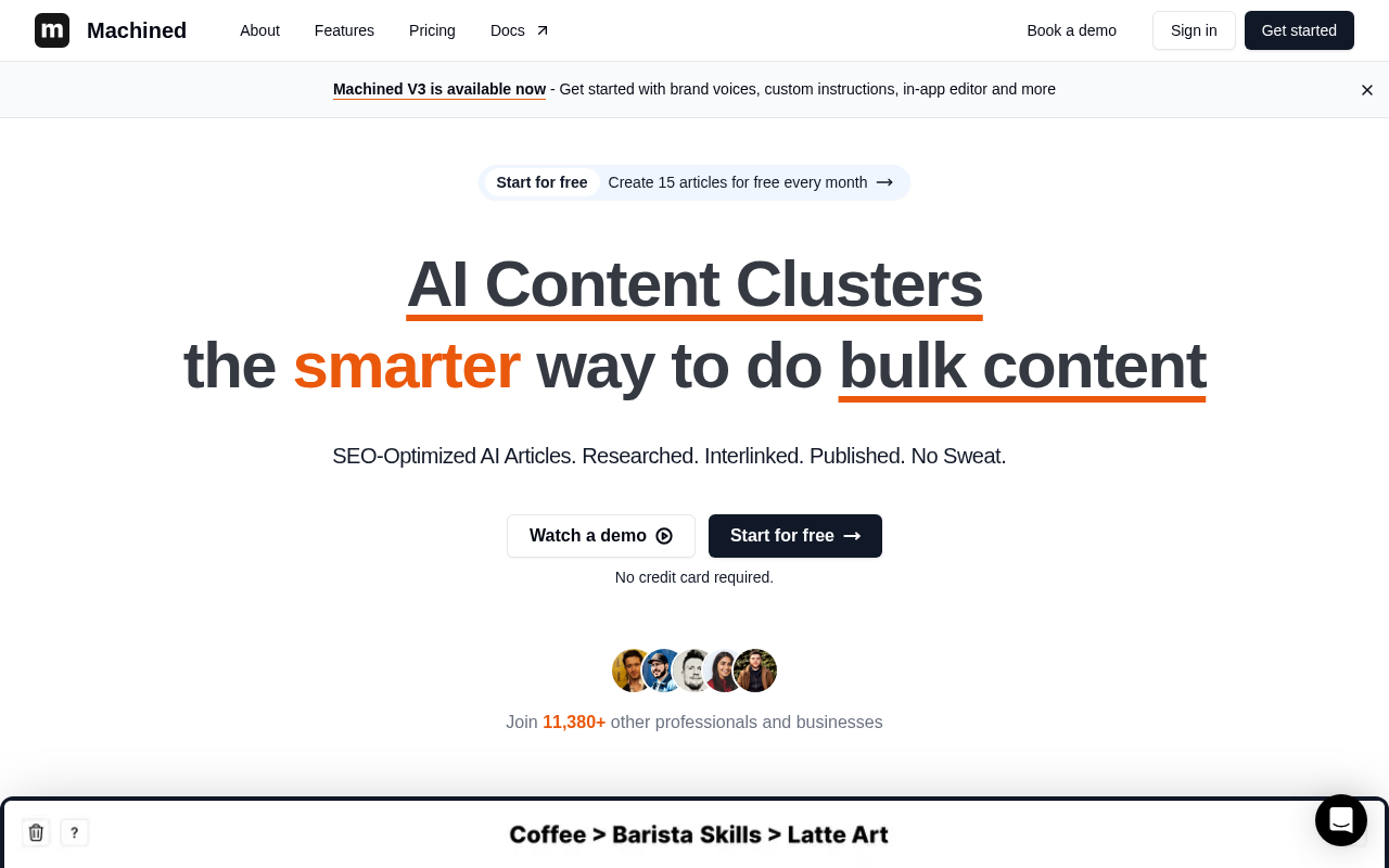 Screenshot of Machined AI: Scale Your Content, Effortlessly