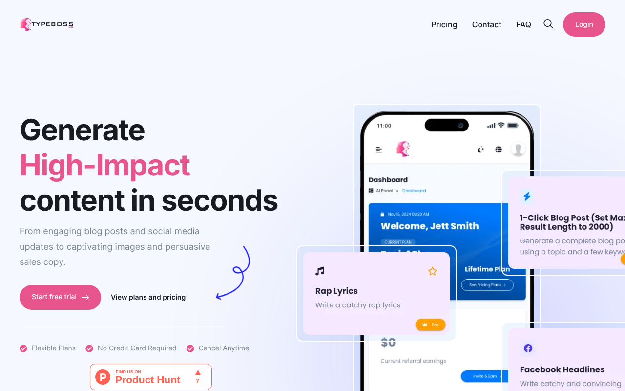 Screenshot of Typeboss AI: Your All-in-One AI Content Creation Powerhouse