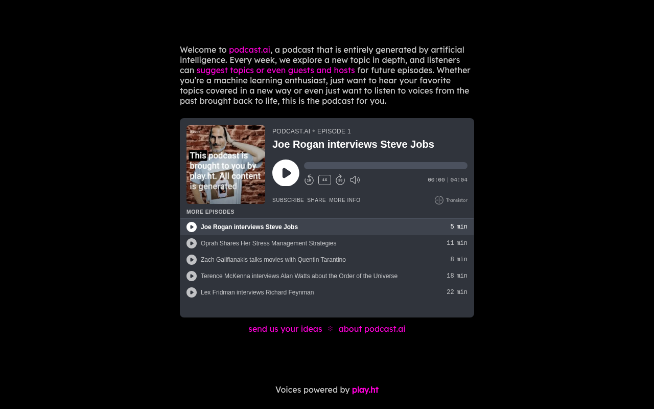 Screenshot of Podcast.ai: The Future of AI-Generated Entertainment