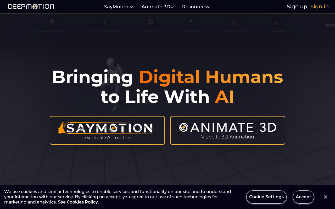 Screenshot of DeepMotion AI: Revolutionizing Animation with Motion Capture