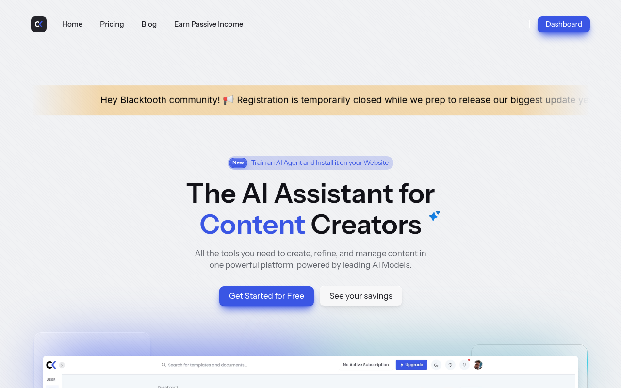 Screenshot of Blacktooth AI: Your All-in-One Content Creation Powerhouse