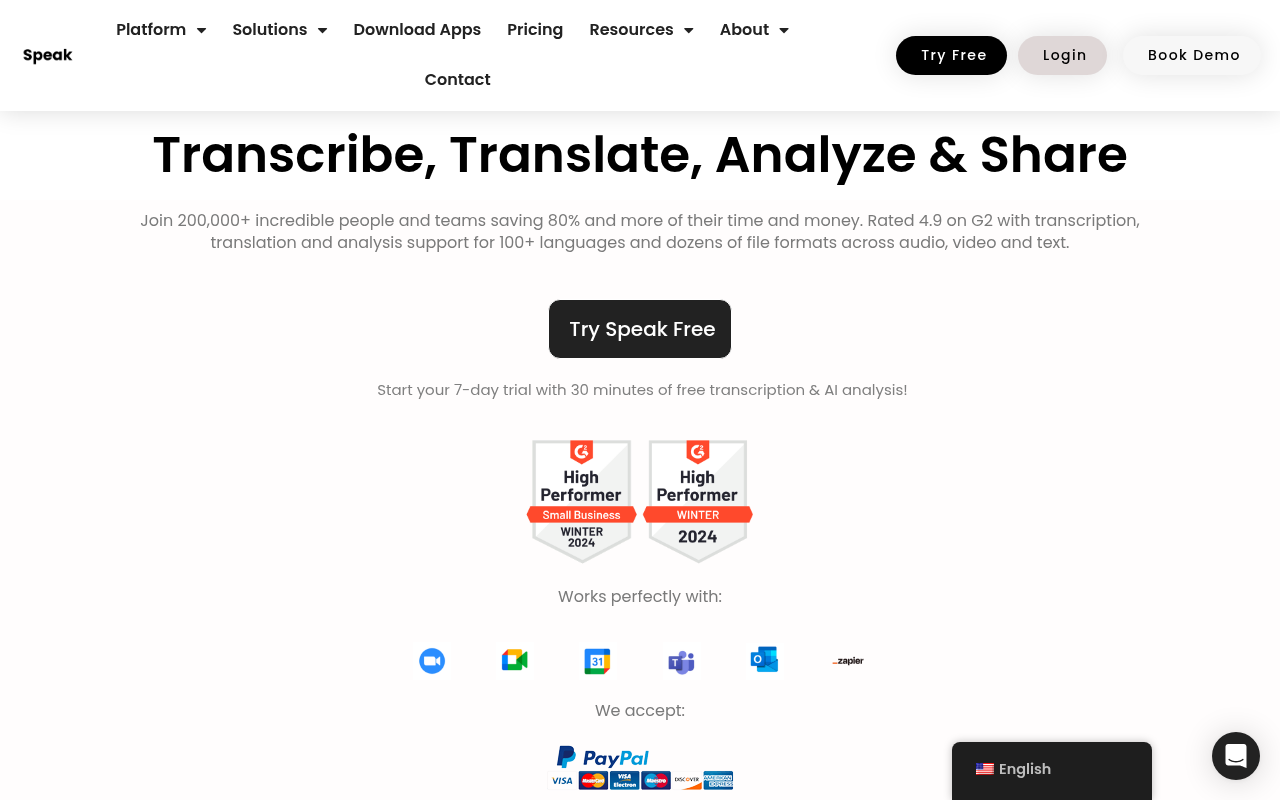 Screenshot of Speak AI Review: Transcribe, Translate, and Analyze Audio with Ease